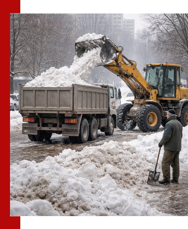 Вывоз снега грузовой техникой в Мончегорске оперативно и чисто
