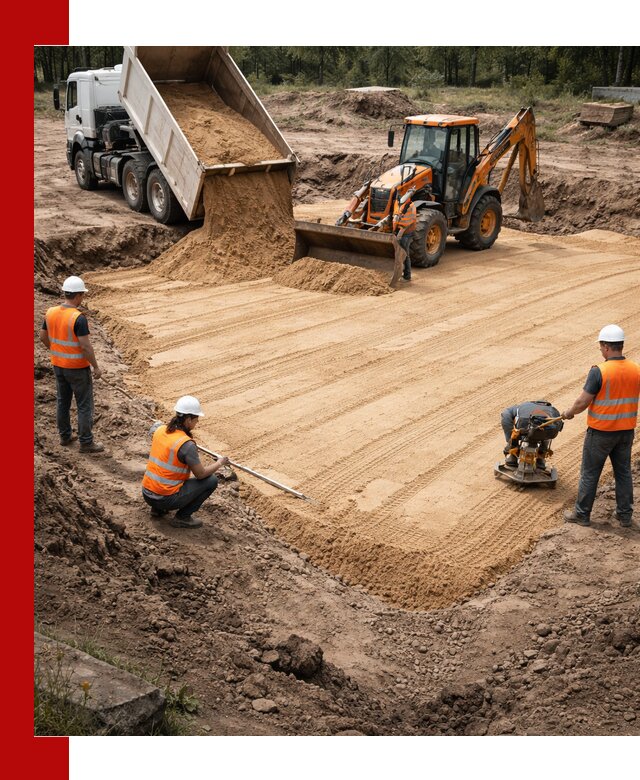 Устройство песчаной подушки для фундаментов и дорог в Мончегорске